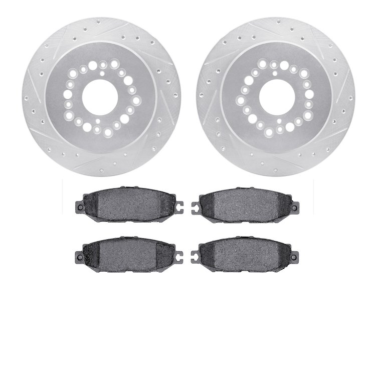 7502-75009 Drilled/Slotted Brake Rotors w/5000 Advanced Brake Pads Kit [Silver], 1993-2000 Lexus/Toyota/Scion, Position: Rear