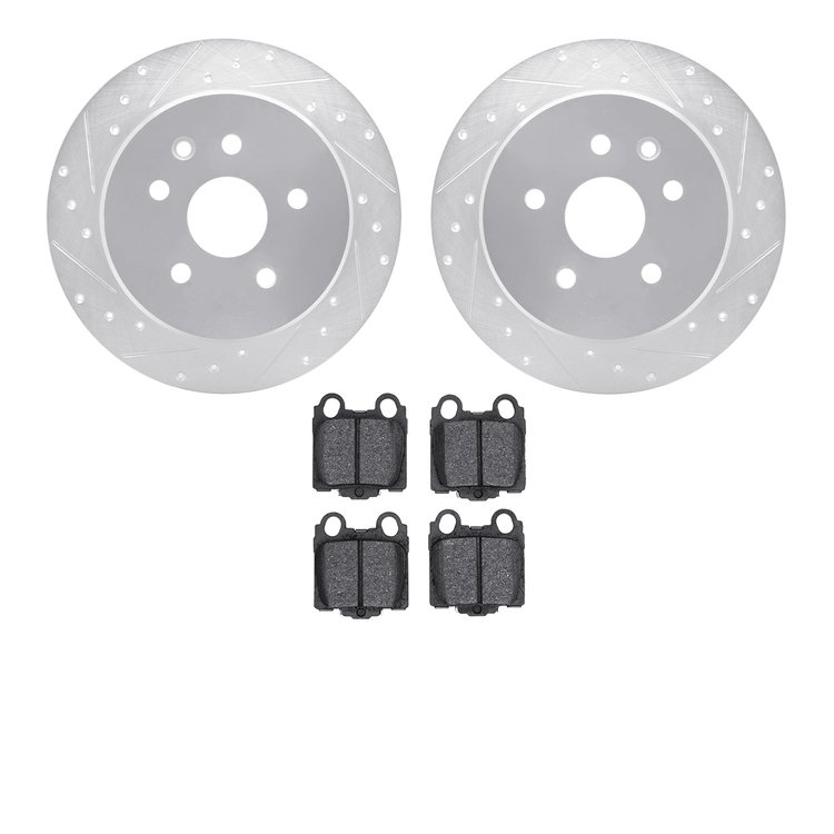 7502-75010 Drilled/Slotted Brake Rotors w/5000 Advanced Brake Pads Kit [Silver], 1998-2010 Lexus/Toyota/Scion, Position: Rear