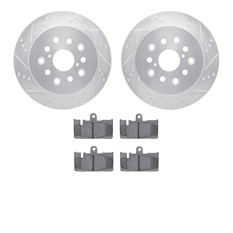 7502-75013 Drilled/Slotted Brake Rotors w/5000 Advanced Brake Pads Kit [Silver], 2001-2006 Lexus/Toyota/Scion, Position: Rear