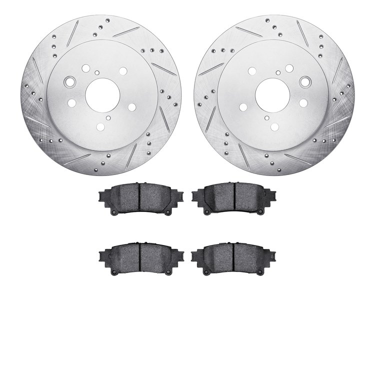 7502-75018 Drilled/Slotted Brake Rotors w/5000 Advanced Brake Pads Kit [Silver], 2014-2015 Lexus/Toyota/Scion, Position: Rear