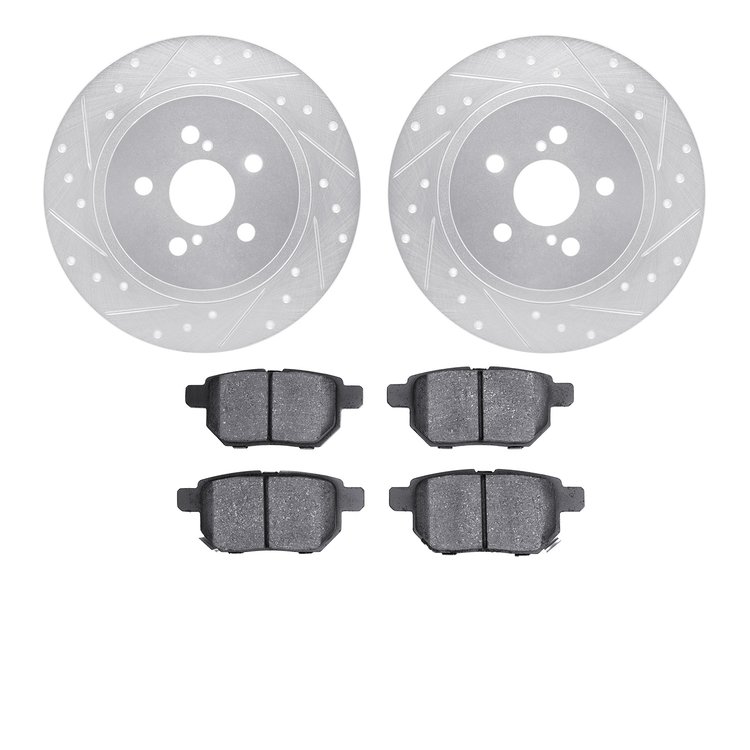 7502-75026 Drilled/Slotted Brake Rotors w/5000 Advanced Brake Pads Kit [Silver], 2011-2017 Lexus/Toyota/Scion, Position: Rear