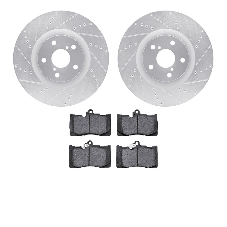 7502-75124 Drilled/Slotted Brake Rotors w/5000 Advanced Brake Pads Kit [Silver], 2009-2011 Lexus/Toyota/Scion, Position: Front