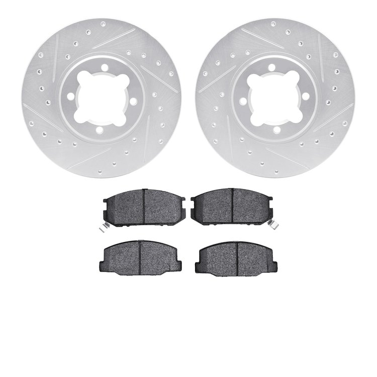 7502-76003 Drilled/Slotted Brake Rotors w/5000 Advanced Brake Pads Kit [Silver], 1982-1985 Lexus/Toyota/Scion, Position: Front