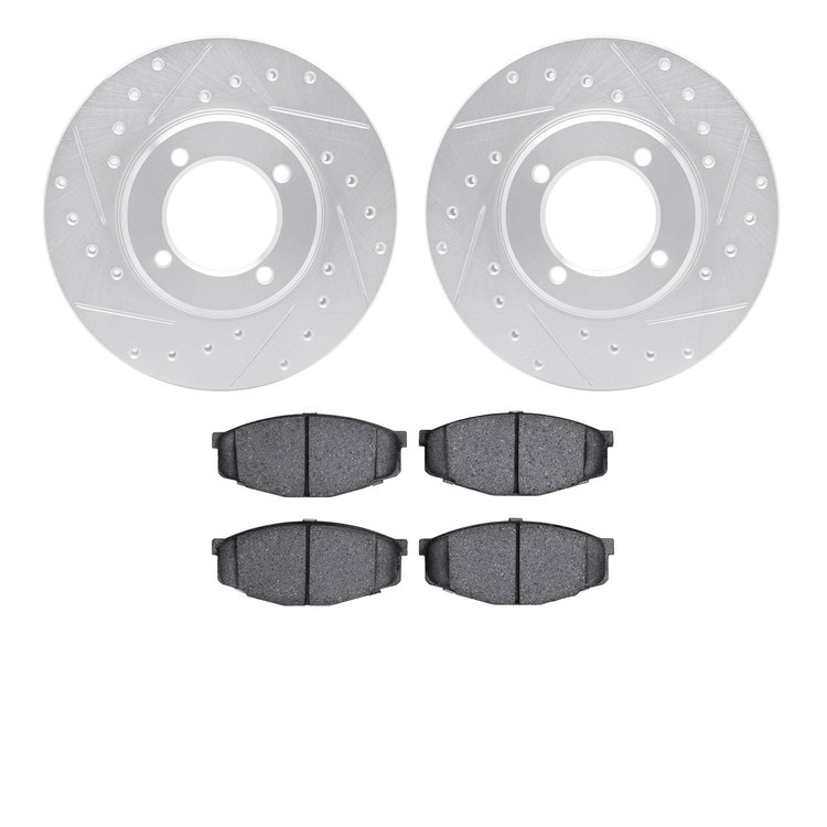 7502-76004 Drilled/Slotted Brake Rotors w/5000 Advanced Brake Pads Kit [Silver], 1981-1982 Lexus/Toyota/Scion, Position: Front