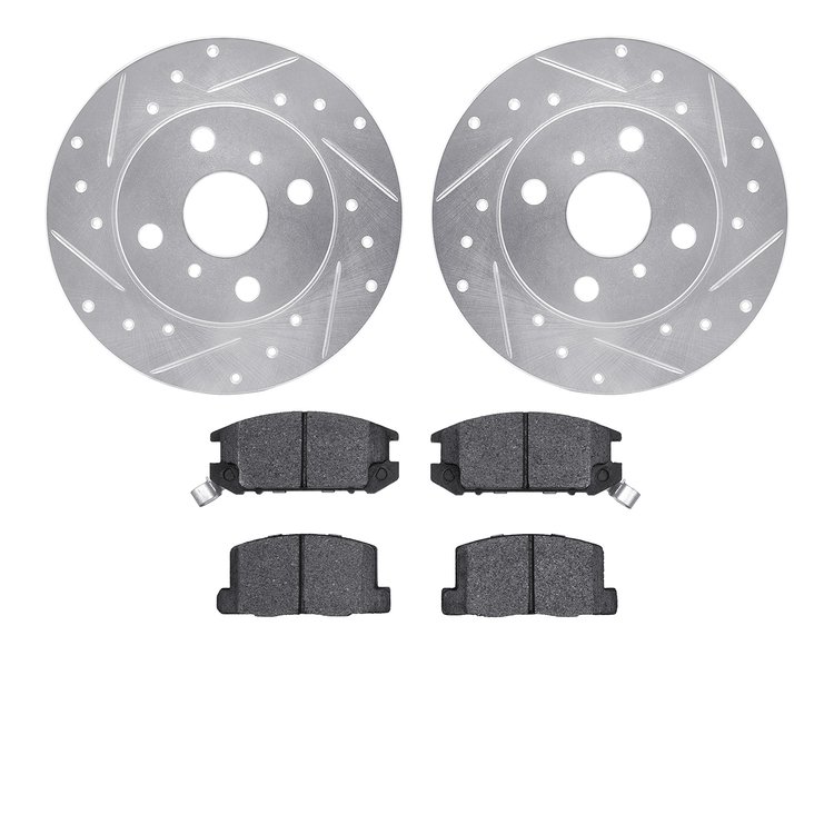 7502-76019 Drilled/Slotted Brake Rotors w/5000 Advanced Brake Pads Kit [Silver], 1985-1986 Lexus/Toyota/Scion, Position: Rear