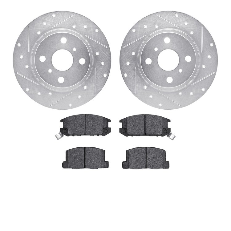 7502-76025 Drilled/Slotted Brake Rotors w/5000 Advanced Brake Pads Kit [Silver], 1987-1989 Lexus/Toyota/Scion, Position: Rear