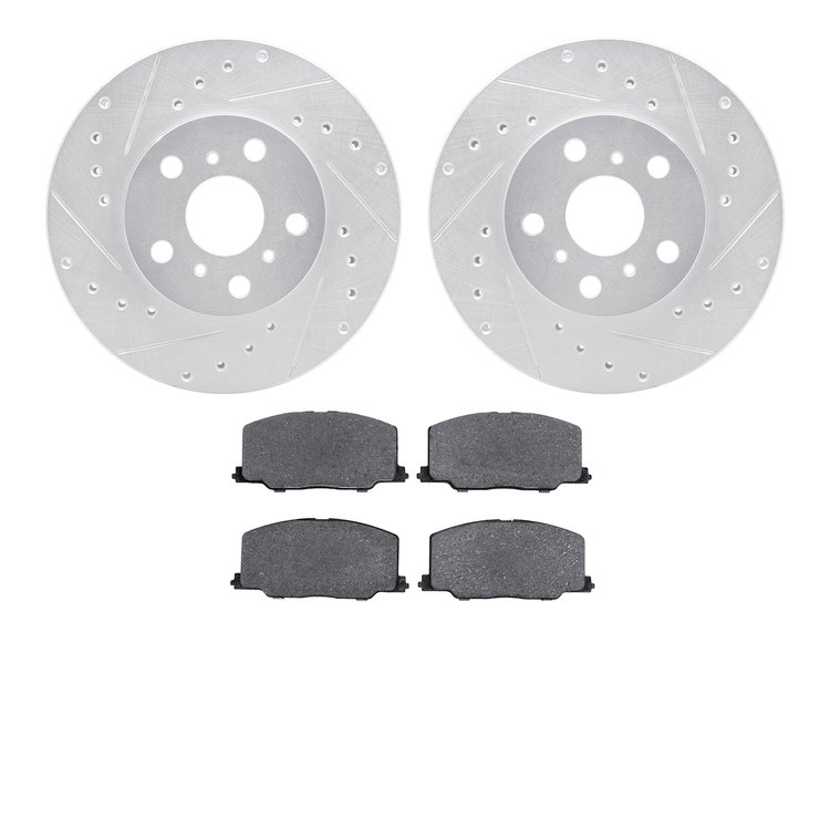 7502-76028 Drilled/Slotted Brake Rotors w/5000 Advanced Brake Pads Kit [Silver], 1988-1993 Lexus/Toyota/Scion, Position: Front
