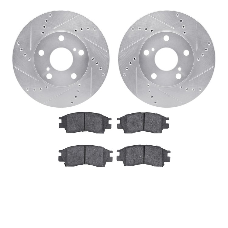 7502-76039 Drilled/Slotted Brake Rotors w/5000 Advanced Brake Pads Kit [Silver], 1992-2003 Lexus/Toyota/Scion, Position: Front