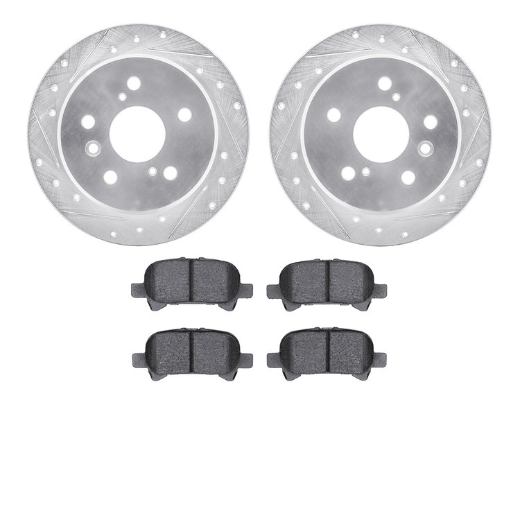 7502-76043 Drilled/Slotted Brake Rotors w/5000 Advanced Brake Pads Kit [Silver], 2000-2003 Lexus/Toyota/Scion, Position: Rear