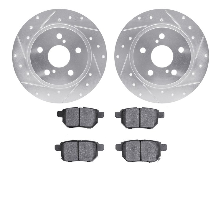 7502-76086 Drilled/Slotted Brake Rotors w/5000 Advanced Brake Pads Kit [Silver], 2008-2018 Multiple Makes/Models, Position: Rear