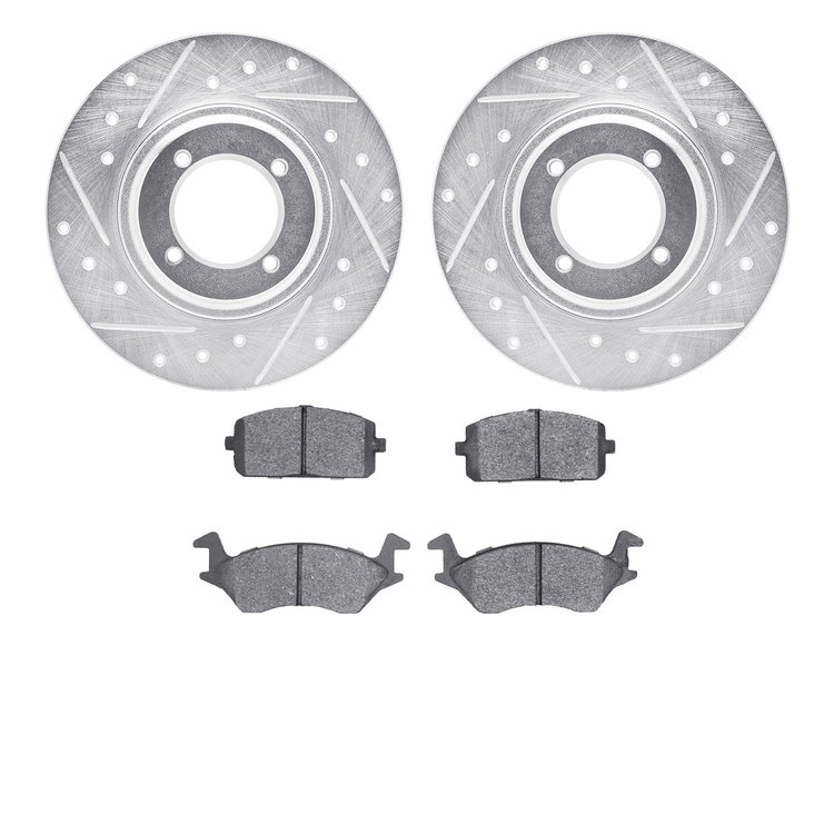 7502-76108 Drilled/Slotted Brake Rotors w/5000 Advanced Brake Pads Kit [Silver], 1981-1984 Lexus/Toyota/Scion, Position: Front