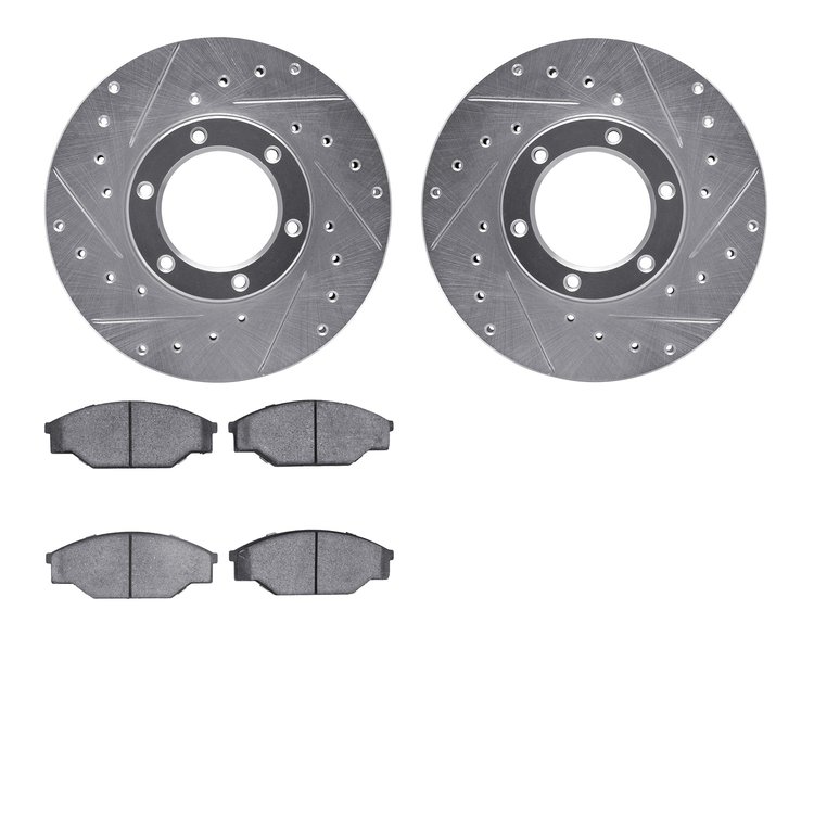 7502-76116 Drilled/Slotted Brake Rotors w/5000 Advanced Brake Pads Kit [Silver], 1987-1988 Lexus/Toyota/Scion, Position: Front
