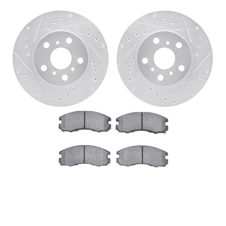 7502-76128 Drilled/Slotted Brake Rotors w/5000 Advanced Brake Pads Kit [Silver], 1988-1989 Lexus/Toyota/Scion, Position: Front