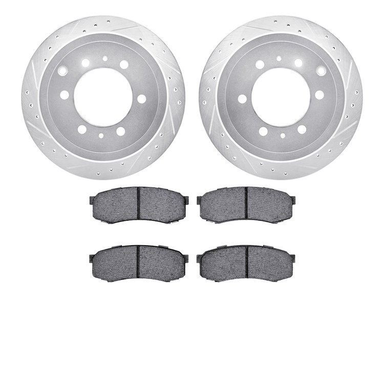 7502-76138 Drilled/Slotted Brake Rotors w/5000 Advanced Brake Pads Kit [Silver], 1993-1997 Lexus/Toyota/Scion, Position: Rear