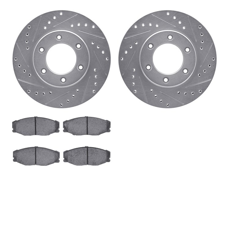 7502-76139 Drilled/Slotted Brake Rotors w/5000 Advanced Brake Pads Kit [Silver], 1993-1998 Lexus/Toyota/Scion, Position: Front