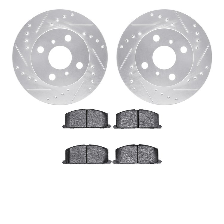 7502-76157 Drilled/Slotted Brake Rotors w/5000 Advanced Brake Pads Kit [Silver], 1991-1994 Lexus/Toyota/Scion, Position: Front