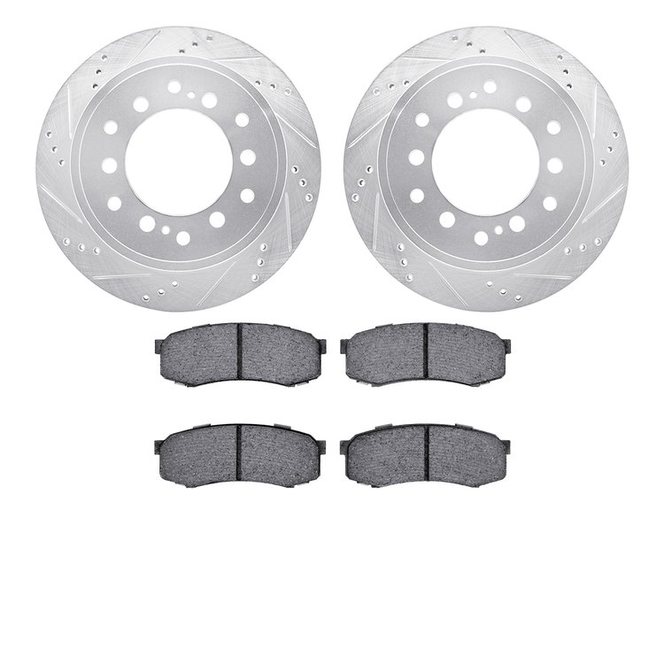 7502-76176 Drilled/Slotted Brake Rotors w/5000 Advanced Brake Pads Kit [Silver], Fits Select Lexus/Toyota/Scion, Position: Rear