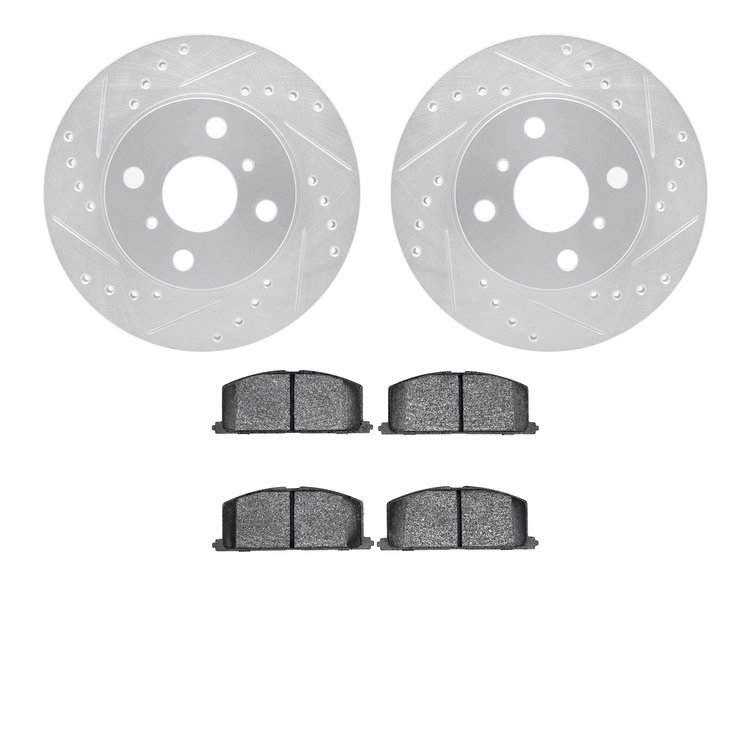 7502-76194 Drilled/Slotted Brake Rotors w/5000 Advanced Brake Pads Kit [Silver], 1985-1988 Multiple Makes/Models, Position: Fron