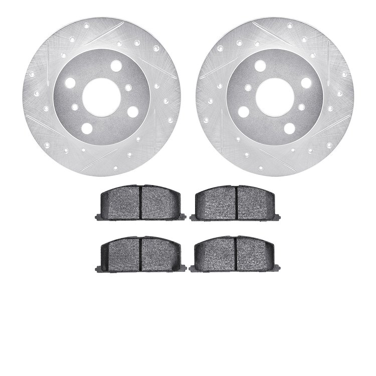 7502-76200 Drilled/Slotted Brake Rotors w/5000 Advanced Brake Pads Kit [Silver], 1984-1988 Multiple Makes/Models, Position: Fron