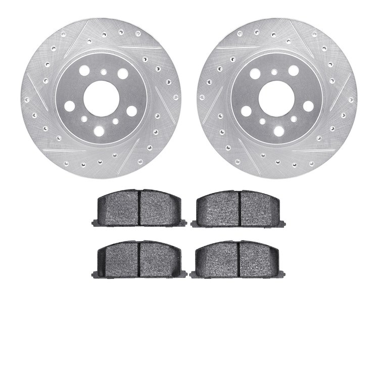 7502-76221 Drilled/Slotted Brake Rotors w/5000 Advanced Brake Pads Kit [Silver], 1986-1989 Lexus/Toyota/Scion, Position: Front