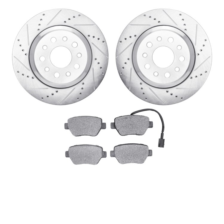 7502-79002 Drilled/Slotted Brake Rotors w/5000 Advanced Brake Pads Kit [Silver], 2014-2016 Maserati, Position: Rear