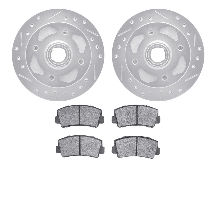 7502-80000 Drilled/Slotted Brake Rotors w/5000 Advanced Brake Pads Kit [Silver], 1979-1983 Ford/Lincoln/Mercury/Mazda, Position: