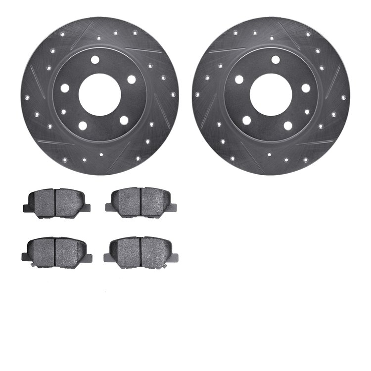 7502-80036 Drilled/Slotted Brake Rotors w/5000 Advanced Brake Pads Kit [Silver], 2014-2016 Ford/Lincoln/Mercury/Mazda, Position: