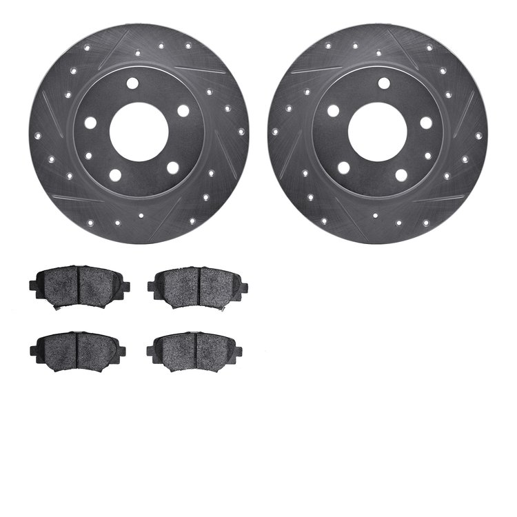 7502-80037 Drilled/Slotted Brake Rotors w/5000 Advanced Brake Pads Kit [Silver], 2014-2016 Ford/Lincoln/Mercury/Mazda, Position: