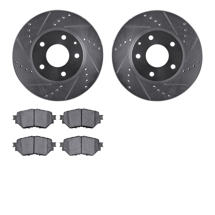 7502-80042 Drilled/Slotted Brake Rotors w/5000 Advanced Brake Pads Kit [Silver], 2014-2018 Ford/Lincoln/Mercury/Mazda, Position: