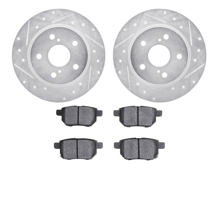 7502-91000 Drilled/Slotted Brake Rotors w/5000 Advanced Brake Pads Kit [Silver], 2011-2016 Lexus/Toyota/Scion, Position: Rear