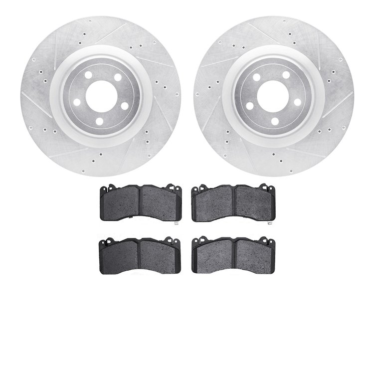 7502-99161 Drilled/Slotted Brake Rotors w/5000 Advanced Brake Pads Kit [Silver], Fits Select Ford/Lincoln/Mercury/Mazda, Positio