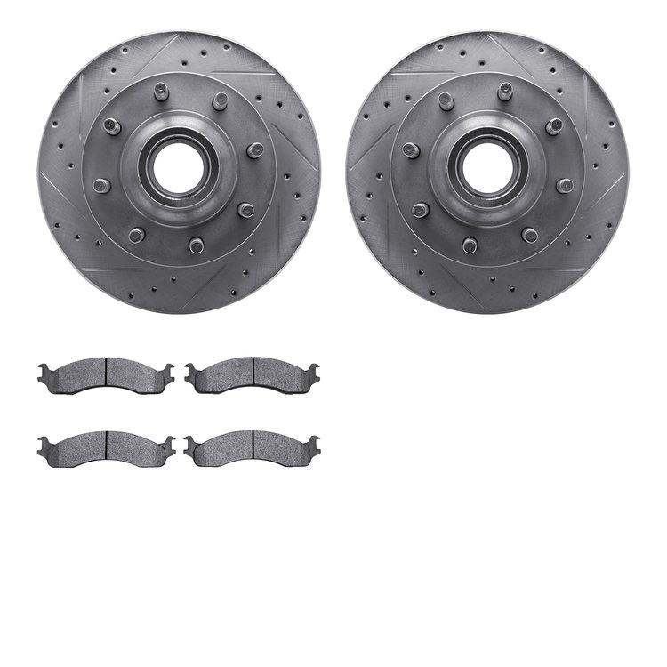 7502-99333 Drilled/Slotted Brake Rotors w/5000 Advanced Brake Pads Kit [Silver], 1995-2007 Ford/Lincoln/Mercury/Mazda, Position: