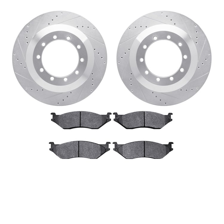 7502-99415 Drilled/Slotted Brake Rotors w/5000 Advanced Brake Pads Kit [Silver], 2006-2019 Ford/Lincoln/Mercury/Mazda, Position: