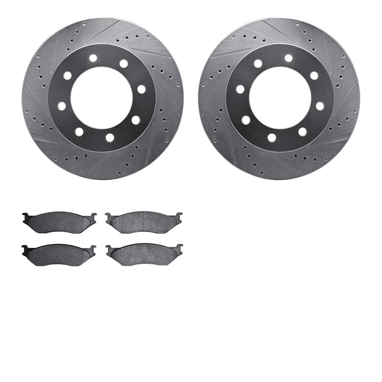 7502-99480 Drilled/Slotted Brake Rotors w/5000 Advanced Brake Pads Kit [Silver], 1999-2005 Ford/Lincoln/Mercury/Mazda, Position: