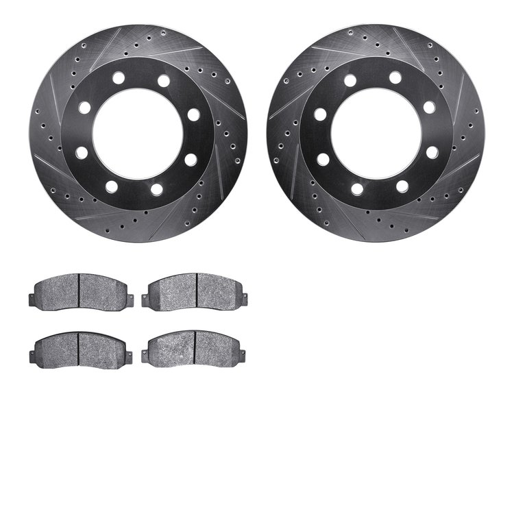 7502-99576 Drilled/Slotted Brake Rotors w/5000 Advanced Brake Pads Kit [Silver], 2005-2011 Ford/Lincoln/Mercury/Mazda, Position: