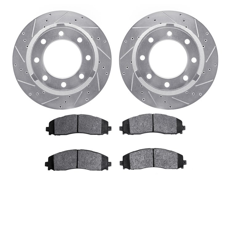 7502-99687 Drilled/Slotted Brake Rotors w/5000 Advanced Brake Pads Kit [Silver], Fits Select Ford/Lincoln/Mercury/Mazda, Positio