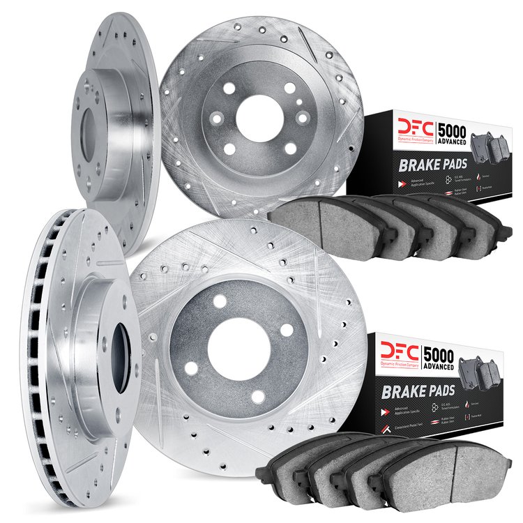 7504-01003 Drilled/Slotted Brake Rotors w/5000 Advanced Brake Pads Kit [Silver], 2007-2010 Multiple Makes/Models, Position: Fron