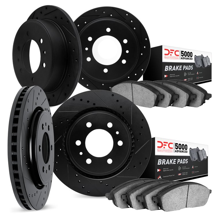 7504-40231 Drilled/Slotted Brake Rotors w/5000 Advanced Brake Pads Kit [Silver], 2007-2017 Multiple Makes/Models, Position: Fron