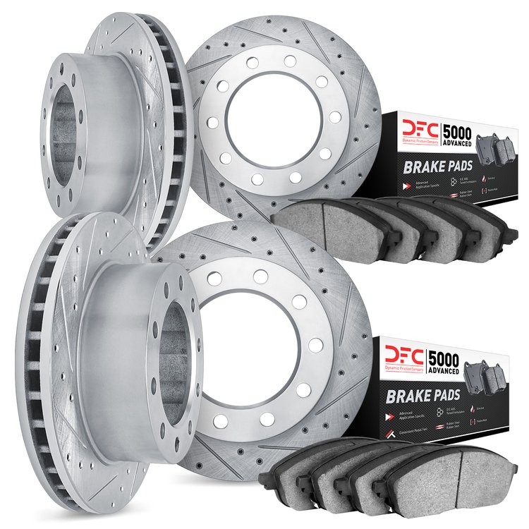7504-40255 Drilled/Slotted Brake Rotors w/5000 Advanced Brake Pads Kit [Silver], 2005-2017 Multiple Makes/Models, Position: Fron