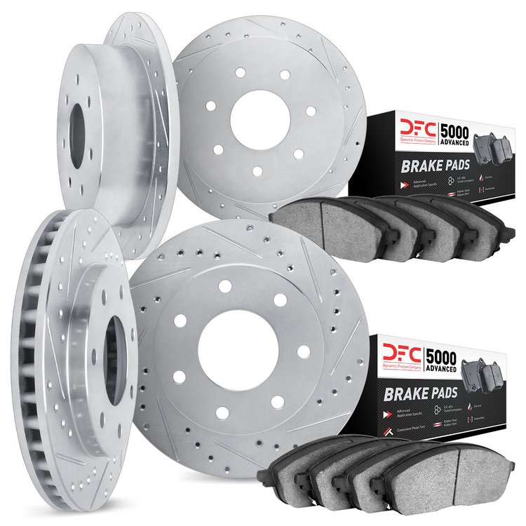 7504-54325 Drilled/Slotted Brake Rotors w/5000 Advanced Brake Pads Kit [Silver], 1997-2002 Ford/Lincoln/Mercury/Mazda, Position:
