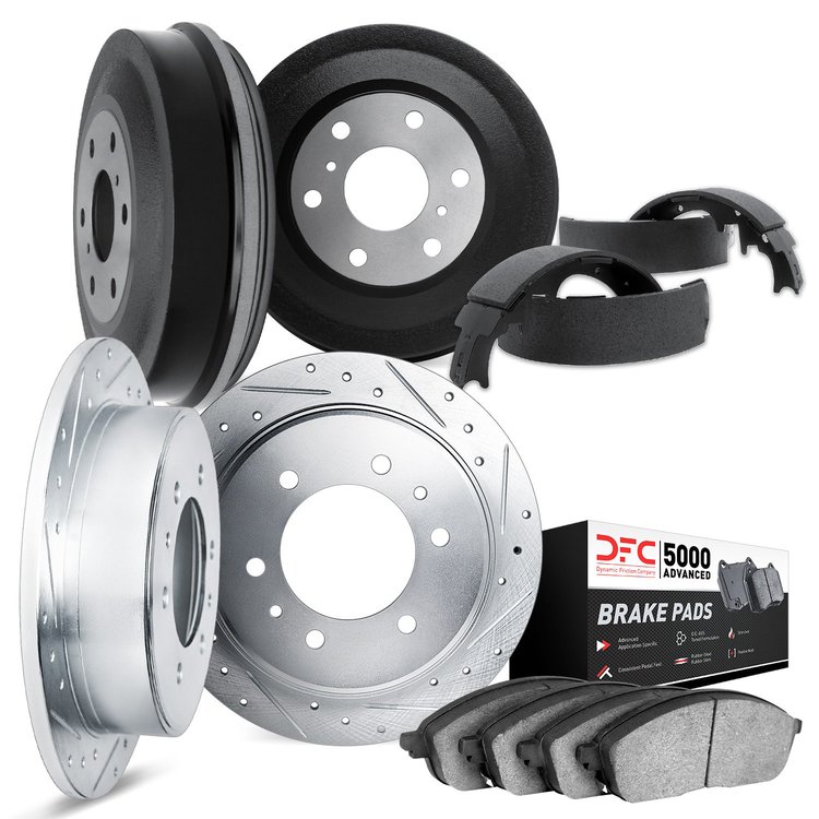 7504-76003 Drilled/Slotted Brake Rotors w/5000 Advanced Brake Pads/Drums & Shoes Kit [Silver], 1979-1980 Lexus/Toyota/Scion, Pos