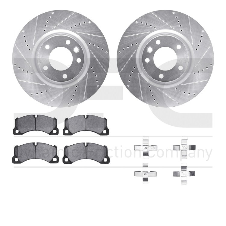 7512-02011 Drilled/Slotted Brake Rotors w/5000 Advanced Brake Pads Kit & Hardware [Silver], 2008-2009 Audi/Volkswagen, Position: