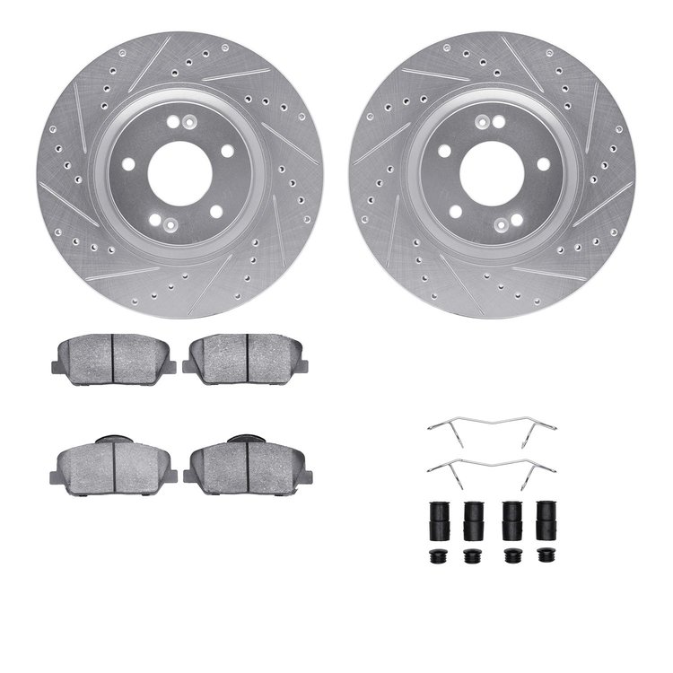 7512-03004 Drilled/Slotted Brake Rotors w/5000 Advanced Brake Pads Kit & Hardware [Silver], 2011-2015 Kia/Hyundai/Genesis, Posit