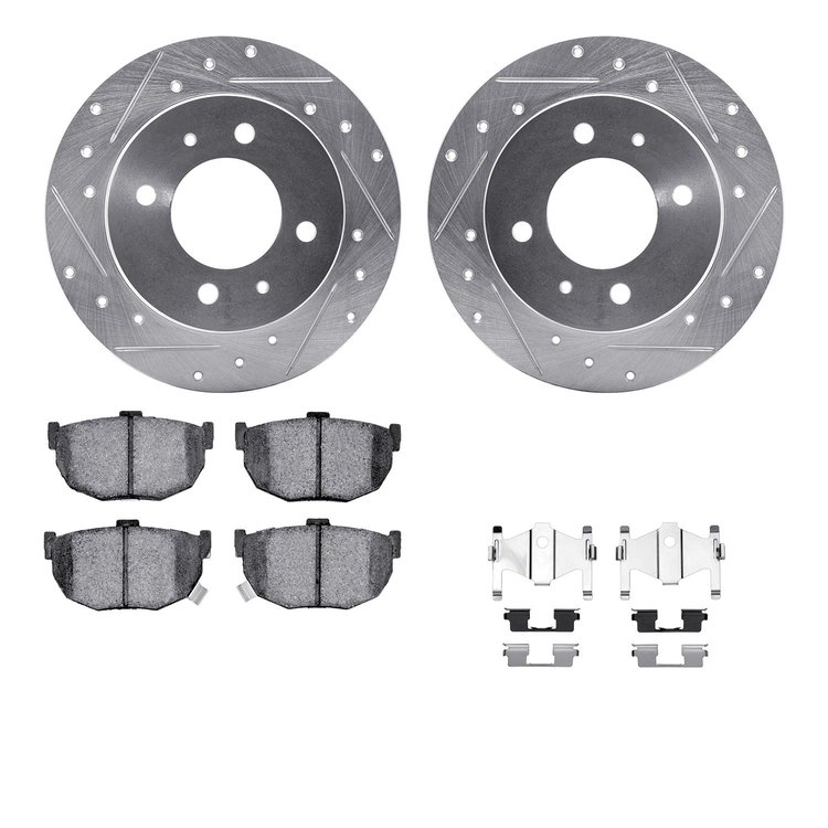 7512-03012 Drilled/Slotted Brake Rotors w/5000 Advanced Brake Pads Kit & Hardware [Silver], 1997-2006 Kia/Hyundai/Genesis, Posit