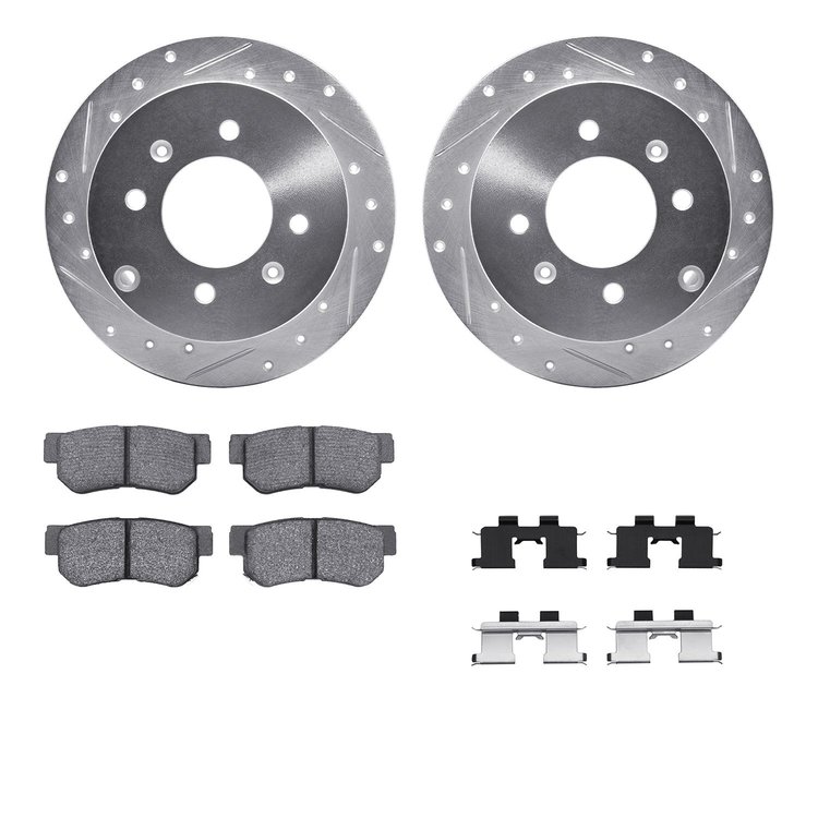 7512-03013 Drilled/Slotted Brake Rotors w/5000 Advanced Brake Pads Kit & Hardware [Silver], 1999-2006 Kia/Hyundai/Genesis, Posit