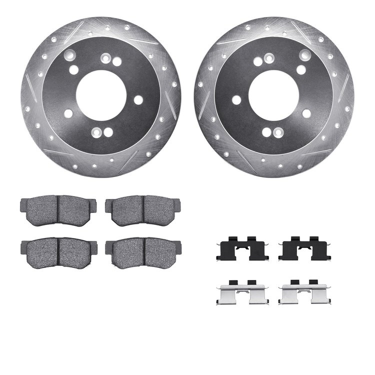 7512-03017 Drilled/Slotted Brake Rotors w/5000 Advanced Brake Pads Kit & Hardware [Silver], 2001-2010 Kia/Hyundai/Genesis, Posit