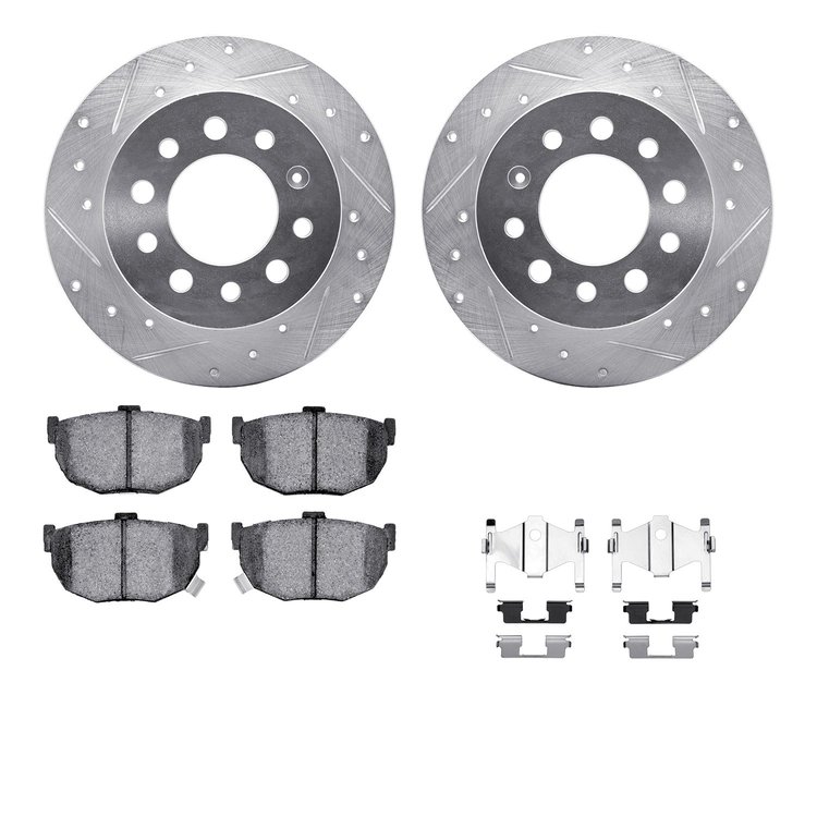 7512-03025 Drilled/Slotted Brake Rotors w/5000 Advanced Brake Pads Kit & Hardware [Silver], 2003-2008 Kia/Hyundai/Genesis, Posit