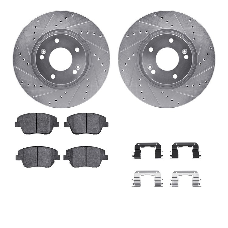 7512-03036 Drilled/Slotted Brake Rotors w/5000 Advanced Brake Pads Kit & Hardware [Silver], 2009-2016 Kia/Hyundai/Genesis, Posit