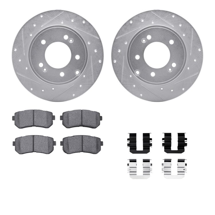 7512-03037 Drilled/Slotted Brake Rotors w/5000 Advanced Brake Pads Kit & Hardware [Silver], 2014-2019 Kia/Hyundai/Genesis, Posit