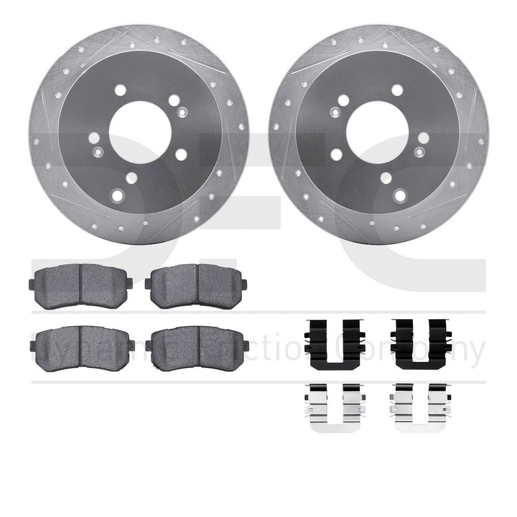 7512-03039 Drilled/Slotted Brake Rotors w/5000 Advanced Brake Pads Kit & Hardware [Silver], 2010-2016 Kia/Hyundai/Genesis, Posit